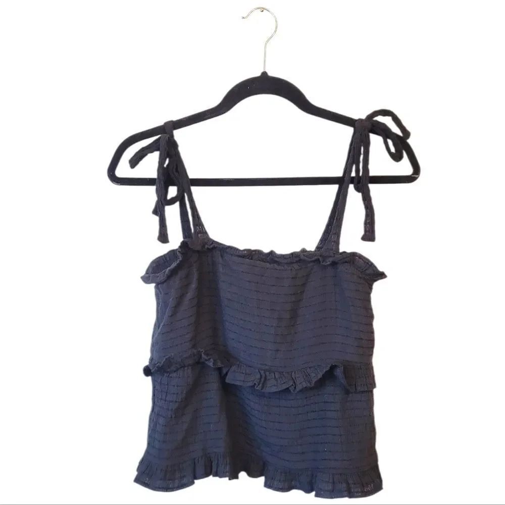Heatherly Black Ruffle Tie Strap Tank Top Size S
